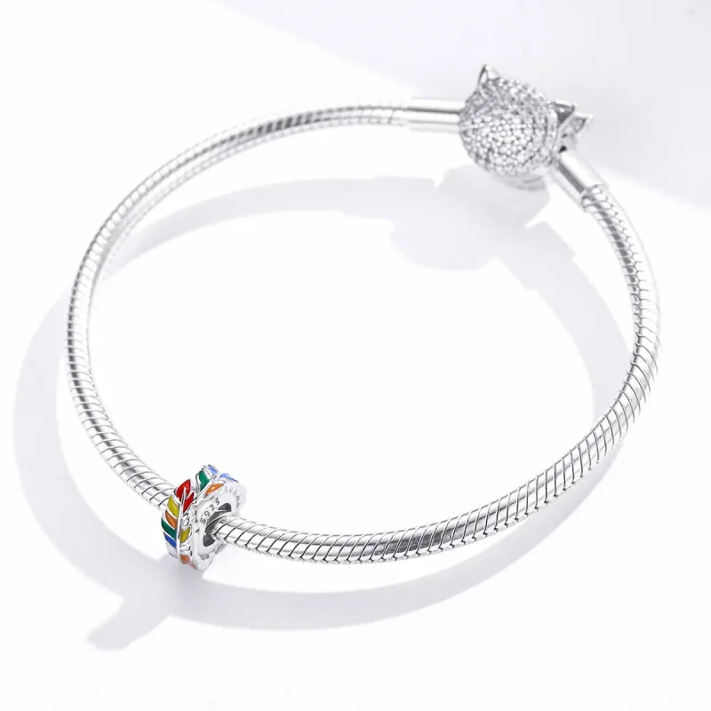 (imagine pentru) Talisman de tip distanțier Tip Pandora cu Pene colorate din argint - BSC305 - Vizualizare 3