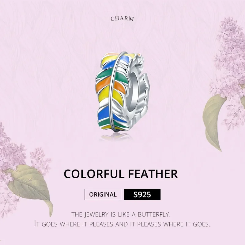 (imagine pentru) Talisman de tip distanțier Tip Pandora cu Pene colorate din argint - BSC305 - Vizualizare 6