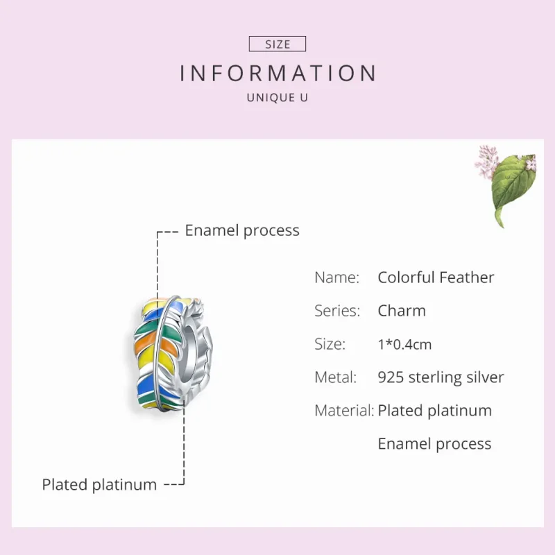 (imagine pentru) Talisman de tip distanțier Tip Pandora cu Pene colorate din argint - BSC305 - Vizualizare 7