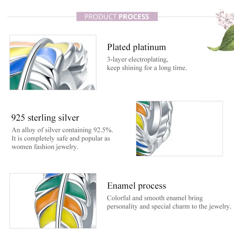 (imagine pentru) Talisman de tip distanțier Tip Pandora cu Pene colorate din argint - BSC305 - Vizualizare 8