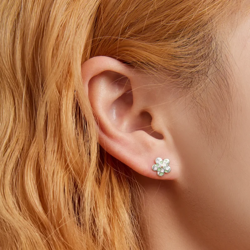 (imagine pentru) Cercei cu știft în stilul Pandora, model cu floricele pe tablă de șah - SCE1387 - Vizualizare 6