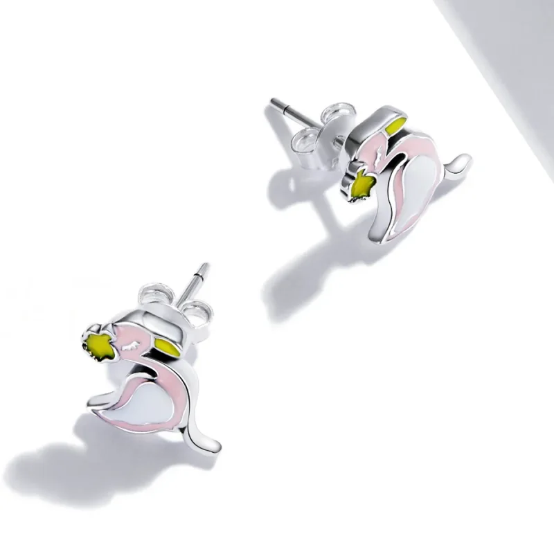 (imagine pentru) Cercei cu tije în stilul Pandora cu flamingo roz - SCE1276 - Vizualizare 3