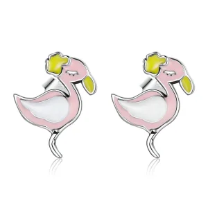 (imagine pentru) Cercei cu tije în stilul Pandora cu flamingo roz - SCE1276