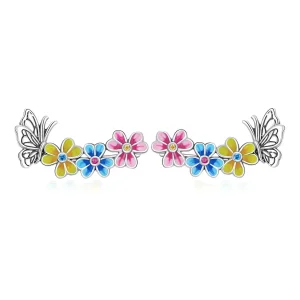 (imagine pentru) Cercei de tip fluture cu floare în stil Pandora - SCE1393