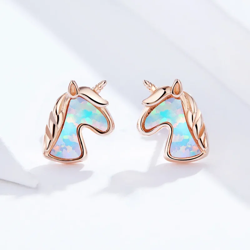 (imagine pentru) Cercei de tip Pandora cu unicorn albastru oceanic cu opal - SCE815-C - Vizualizare 2