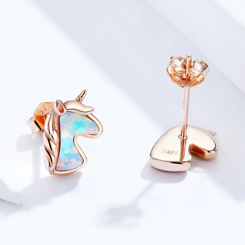 (imagine pentru) Cercei de tip Pandora cu unicorn albastru oceanic cu opal - SCE815-C - Vizualizare 3
