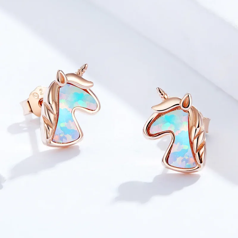 (imagine pentru) Cercei de tip Pandora cu unicorn albastru oceanic cu opal - SCE815-C - Vizualizare 4