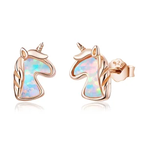 (imagine pentru) Cercei de tip Pandora cu unicorn albastru oceanic cu opal - SCE815-C