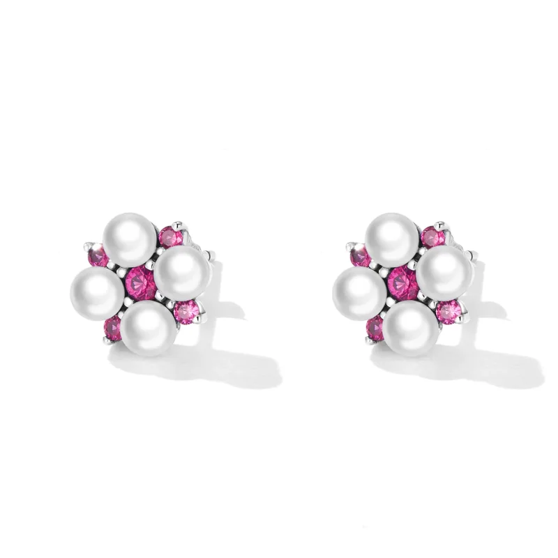 (imagine pentru) Pandora Style Bead Flower Stud Earrings - SCE1429 - Vizualizare 2