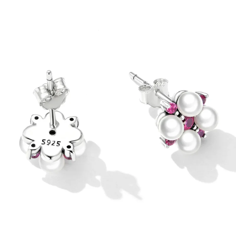 (imagine pentru) Pandora Style Bead Flower Stud Earrings - SCE1429 - Vizualizare 3