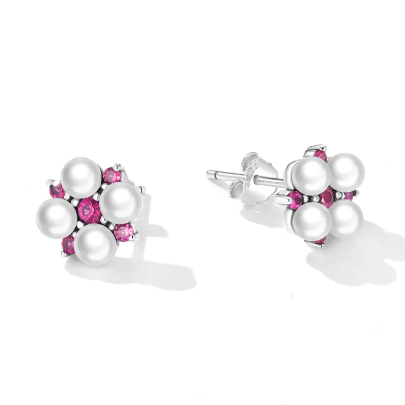 (imagine pentru) Pandora Style Bead Flower Stud Earrings - SCE1429 - Vizualizare 4