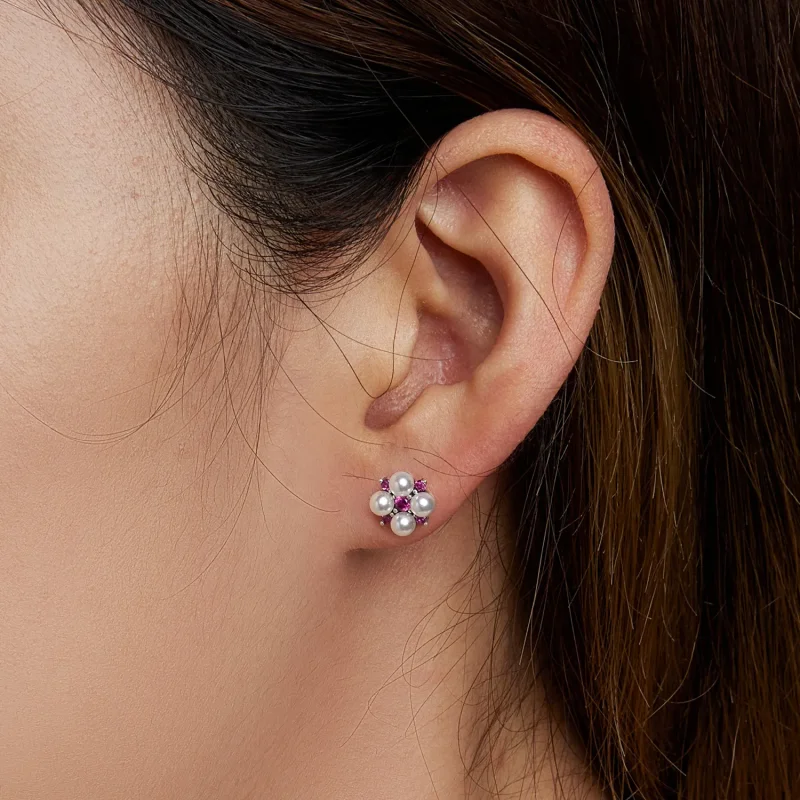 (imagine pentru) Pandora Style Bead Flower Stud Earrings - SCE1429 - Vizualizare 5