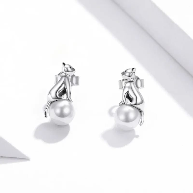 (imagine pentru) Pandora Style Cat Play Beads Stud Earrings - SCE1004 - Vizualizare 2