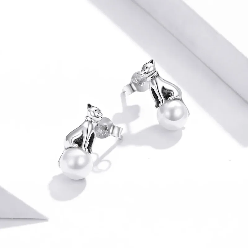 (imagine pentru) Pandora Style Cat Play Beads Stud Earrings - SCE1004 - Vizualizare 4
