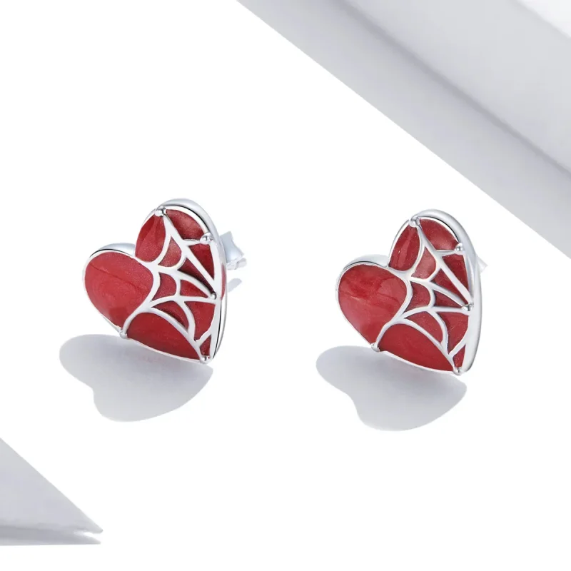 (imagine pentru) Pandora Style Cobweb Heart Stud Earrings - SCE1198 - Vizualizare 2