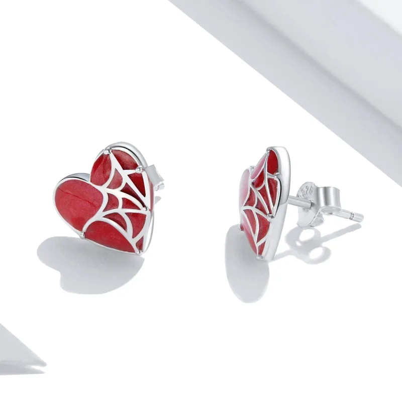 (imagine pentru) Pandora Style Cobweb Heart Stud Earrings - SCE1198 - Vizualizare 3