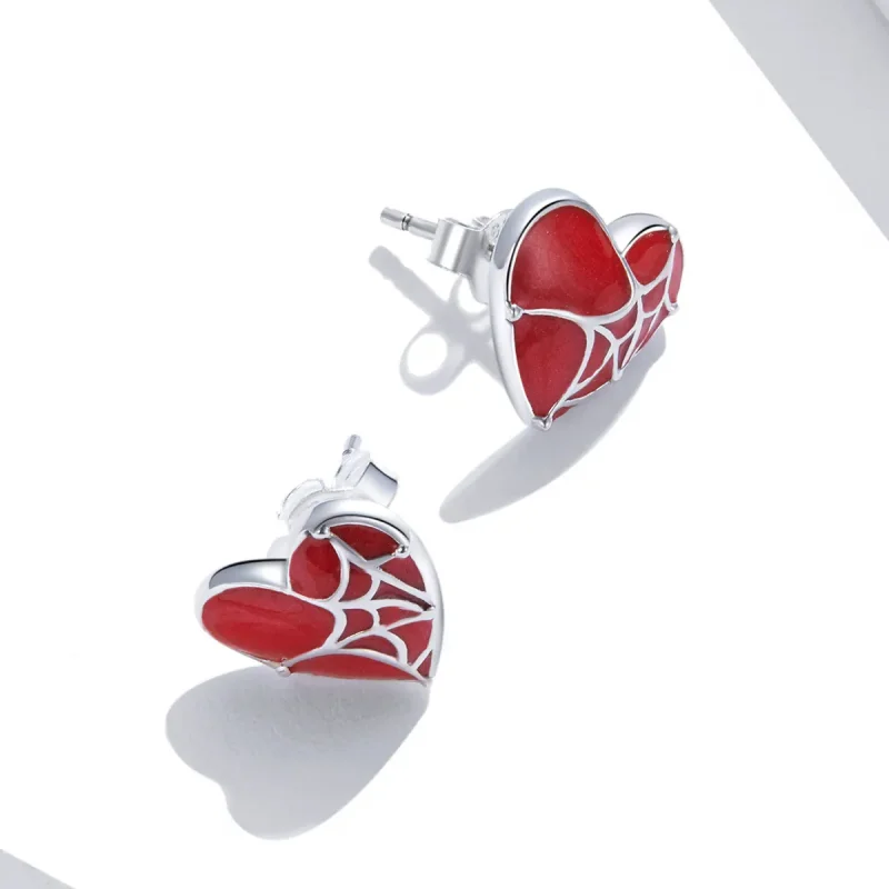 (imagine pentru) Pandora Style Cobweb Heart Stud Earrings - SCE1198 - Vizualizare 4