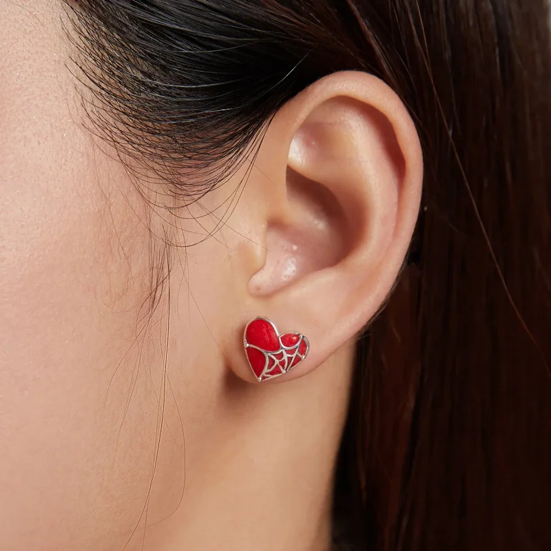 (imagine pentru) Pandora Style Cobweb Heart Stud Earrings - SCE1198 - Vizualizare 5