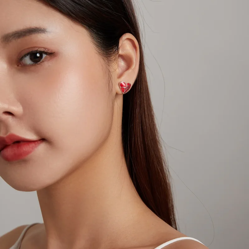 (imagine pentru) Pandora Style Cobweb Heart Stud Earrings - SCE1198 - Vizualizare 6