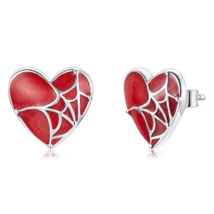 (imagine pentru) Pandora Style Cobweb Heart Stud Earrings - SCE1198