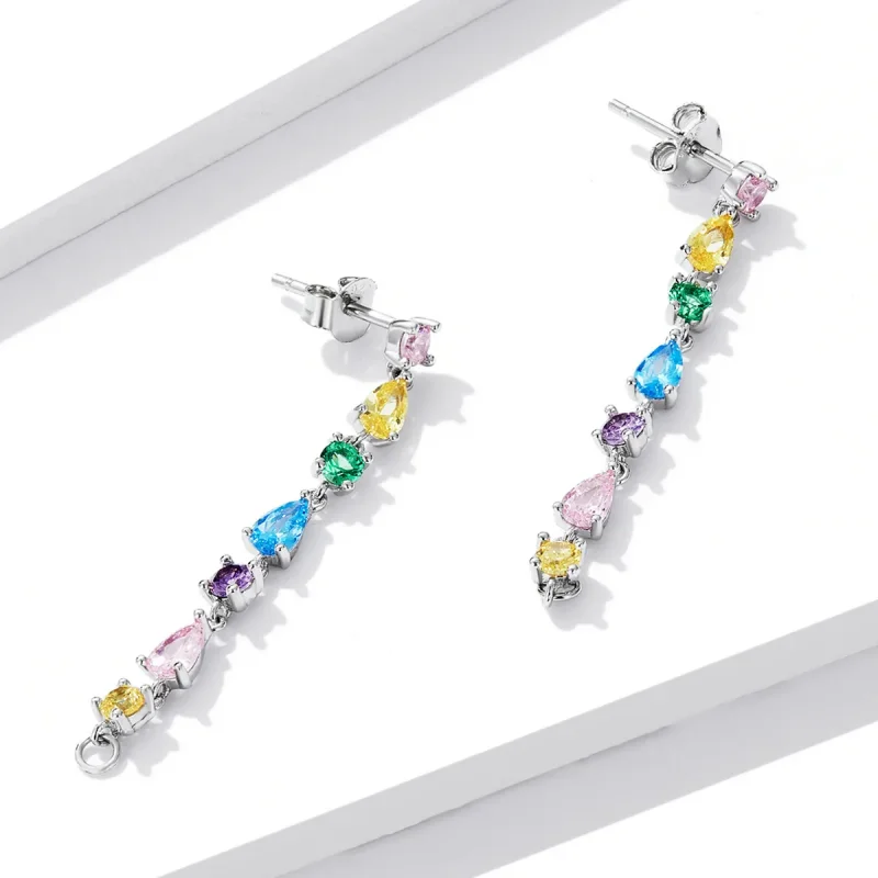 (imagine pentru) Pandora Style Color Zirconium Tassel Stud Earrings - BSE558 - Vizualizare 2
