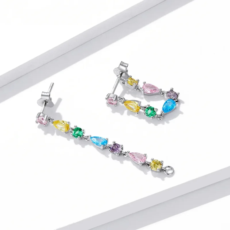 (imagine pentru) Pandora Style Color Zirconium Tassel Stud Earrings - BSE558 - Vizualizare 3