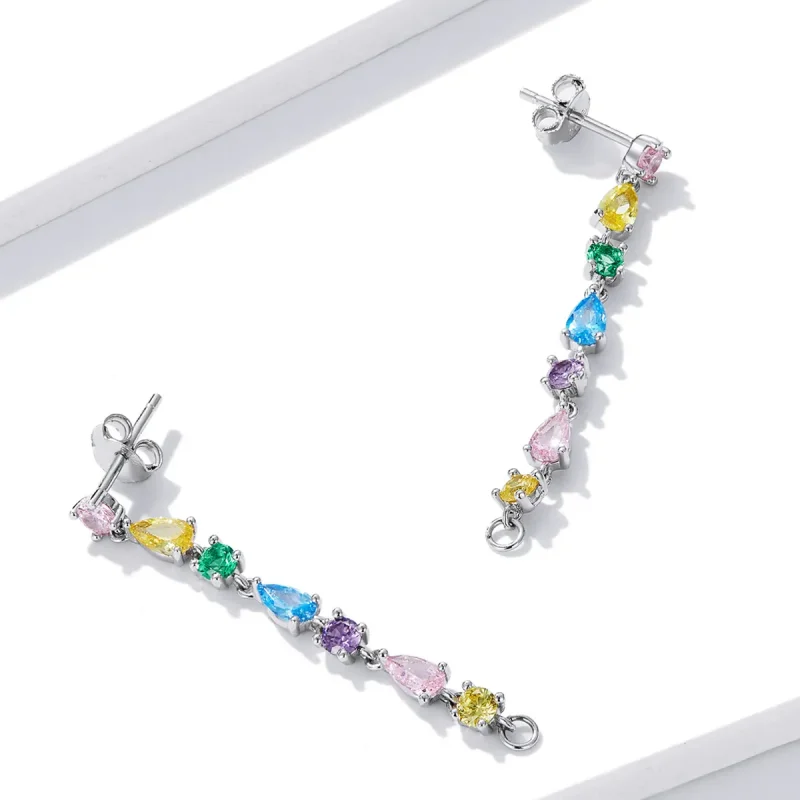 (imagine pentru) Pandora Style Color Zirconium Tassel Stud Earrings - BSE558 - Vizualizare 4