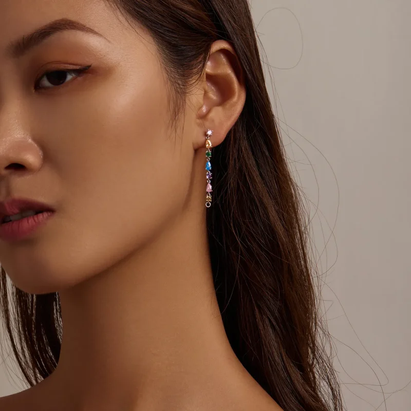 (imagine pentru) Pandora Style Color Zirconium Tassel Stud Earrings - BSE558 - Vizualizare 6
