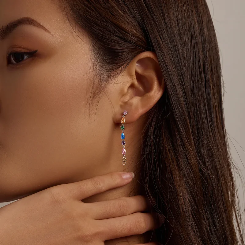 (imagine pentru) Pandora Style Color Zirconium Tassel Stud Earrings - BSE558 - Vizualizare 7