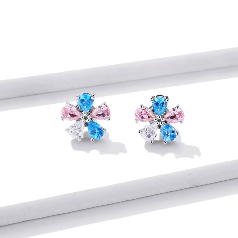 (imagine pentru) Pandora Style Colorful Flowers Stud Earrings - BSE412 - Vizualizare 2