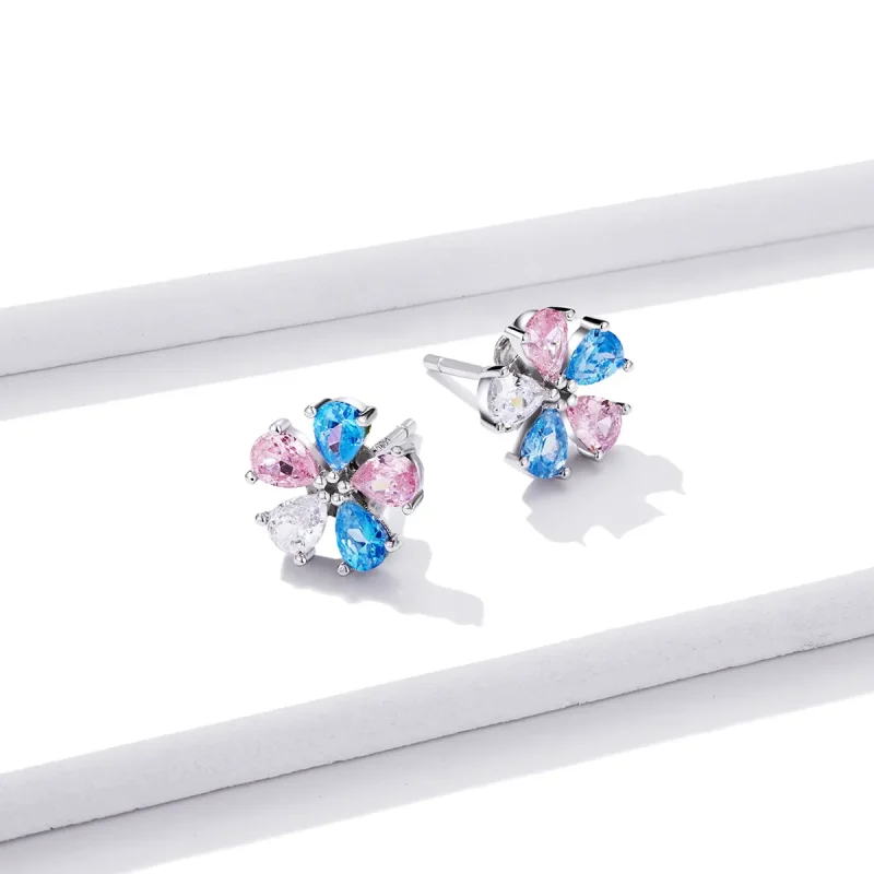 (imagine pentru) Pandora Style Colorful Flowers Stud Earrings - BSE412 - Vizualizare 3