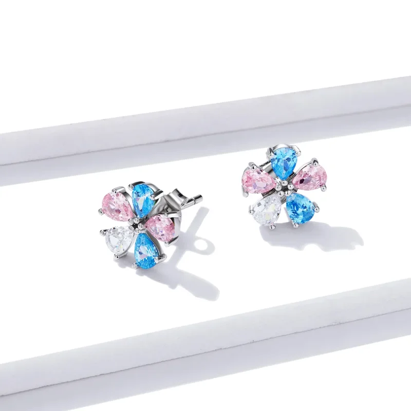 (imagine pentru) Pandora Style Colorful Flowers Stud Earrings - BSE412 - Vizualizare 4