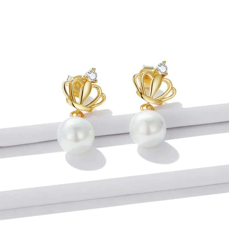 (imagine pentru) Pandora Style Crown Shell Beads Stud Earrings - BSE549 - Vizualizare 2