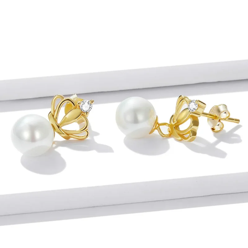 (imagine pentru) Pandora Style Crown Shell Beads Stud Earrings - BSE549 - Vizualizare 3