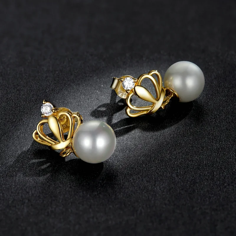 (imagine pentru) Pandora Style Crown Shell Beads Stud Earrings - BSE549 - Vizualizare 5