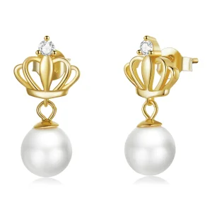 (imagine pentru) Pandora Style Crown Shell Beads Stud Earrings - BSE549