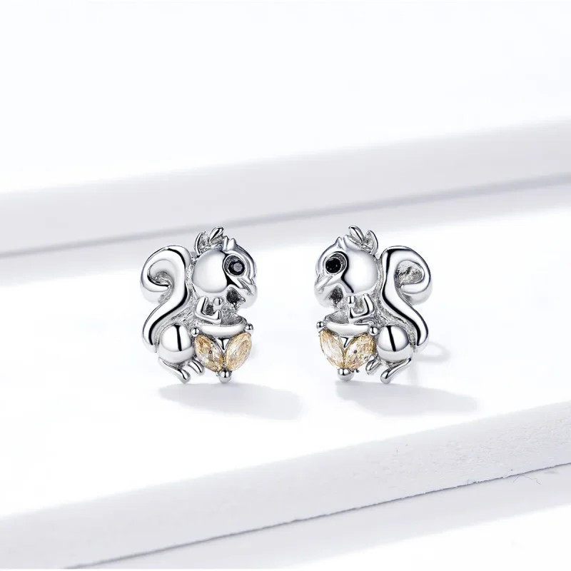 (imagine pentru) Pandora Style Cute Squirrel Stud Earrings - BSE417 - Vizualizare 2