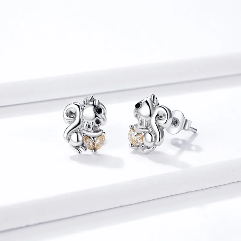 (imagine pentru) Pandora Style Cute Squirrel Stud Earrings - BSE417 - Vizualizare 3