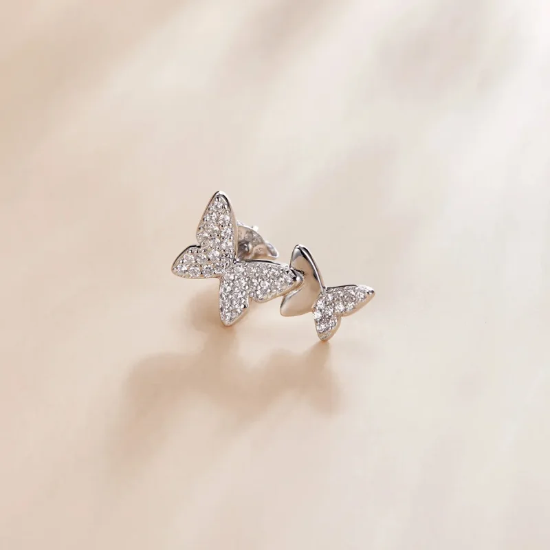 (imagine pentru) Pandora Style Double Butterfly Stud Earrings - SCE1070 - Vizualizare 2