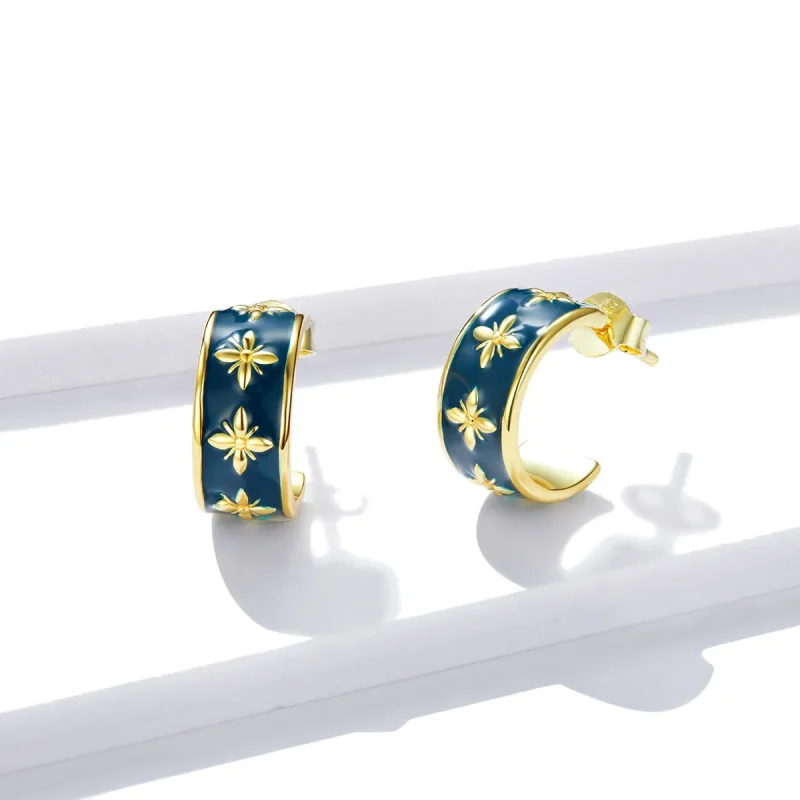 (imagine pentru) Pandora Style Elegant Orchid Stud Earrings - BSE428 - Vizualizare 3