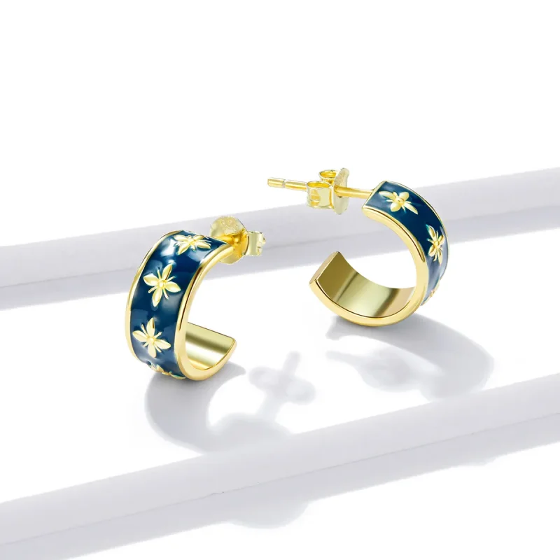 (imagine pentru) Pandora Style Elegant Orchid Stud Earrings - BSE428 - Vizualizare 4