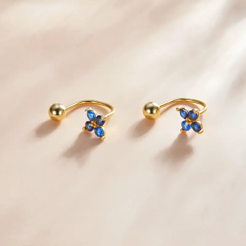 (imagine pentru) Pandora Style Four-Petal Flower Stud Earrings - SCE1177-B - Vizualizare 2