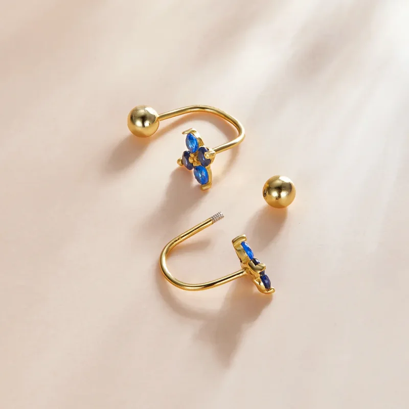 (imagine pentru) Pandora Style Four-Petal Flower Stud Earrings - SCE1177-B - Vizualizare 3