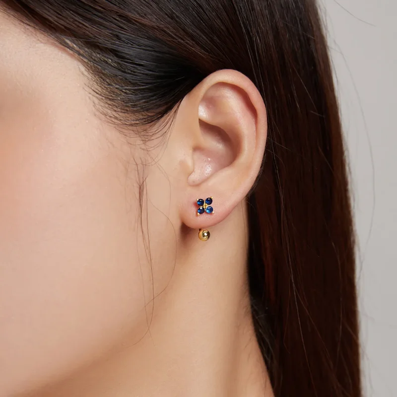 (imagine pentru) Pandora Style Four-Petal Flower Stud Earrings - SCE1177-B - Vizualizare 4
