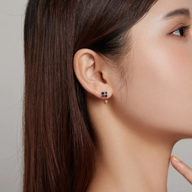 (imagine pentru) Pandora Style Four-Petal Flower Stud Earrings - SCE1177-B - Vizualizare 5