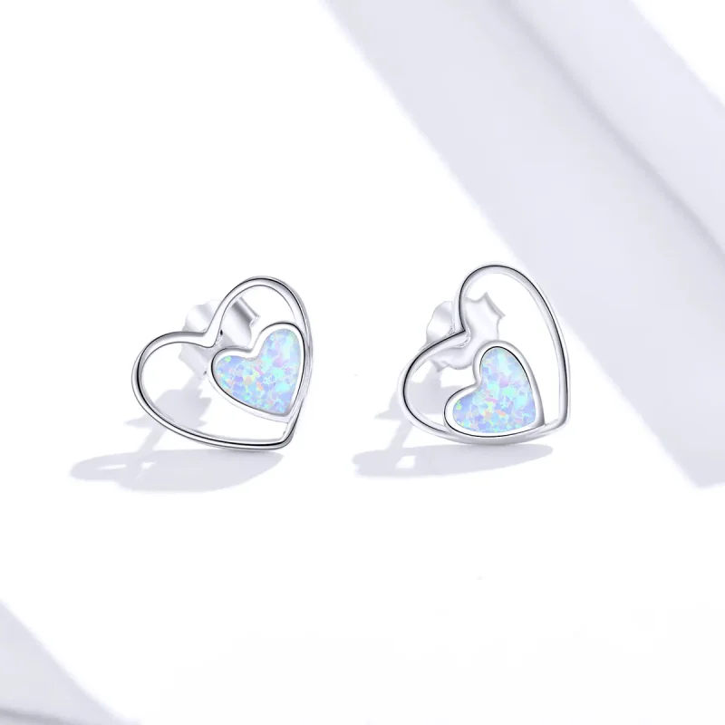 (imagine pentru) Pandora Style Heart Center Stud Earrings - SCE858 - Vizualizare 2