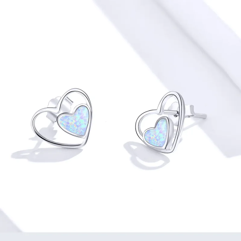 (imagine pentru) Pandora Style Heart Center Stud Earrings - SCE858 - Vizualizare 3