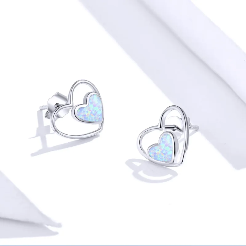 (imagine pentru) Pandora Style Heart Center Stud Earrings - SCE858 - Vizualizare 4