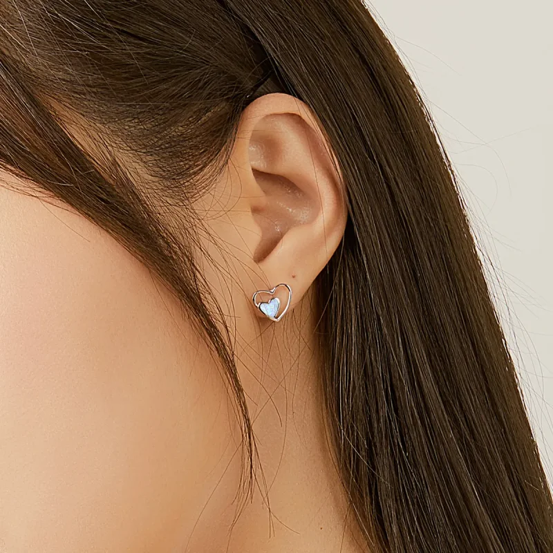 (imagine pentru) Pandora Style Heart Center Stud Earrings - SCE858 - Vizualizare 5