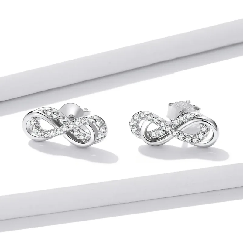 (imagine pentru) Pandora Style Infinity Symbols - Double Layer Stud Earrings - BSE542 - Vizualizare 2